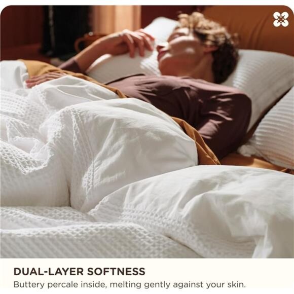 Cotton Duvet Cover Queen - 100% Cotton Waffle Weave Coconut White Duvet - Picture 4 of 7